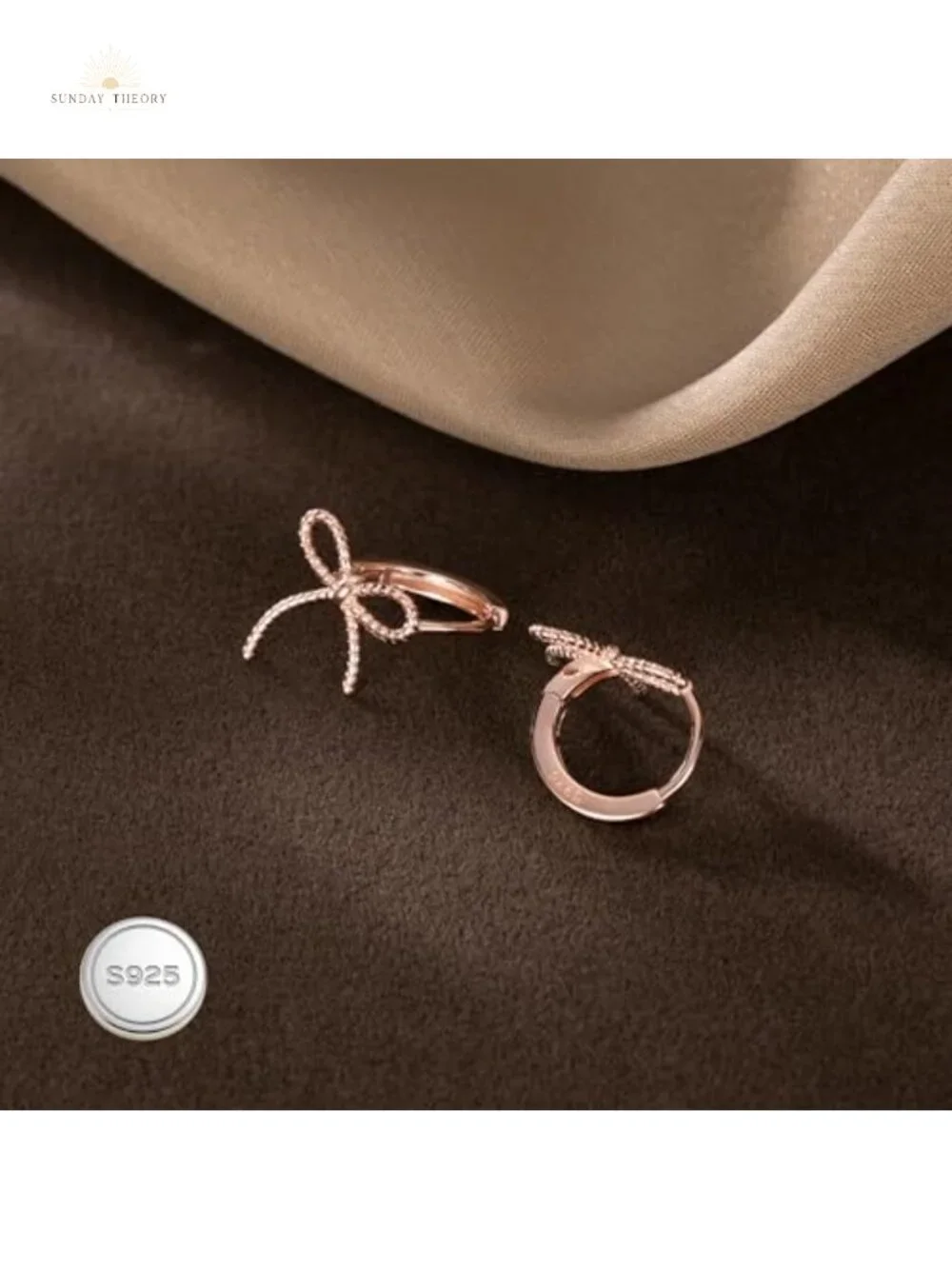 Solid 925 Sterling Silver Bow Hoop Earrings for Women Girls